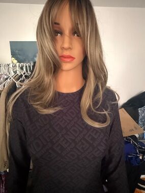 Black Designer Style Monogram Jumpsuit Fitted Stretch Bodysuit Size M